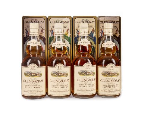 GLEN MORAY AGED 12 YEARS (4) Single Malt Scotch Whisky 75cl, 40% volume, in Highland Regiment tins. Four bottles.