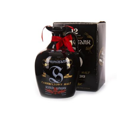 SPRINGBANK 12 YEARS OLD FLAGON Single Malt Scotch Whisky 70cl, 43% volume, black ceramic flagon in carton, with stopper.