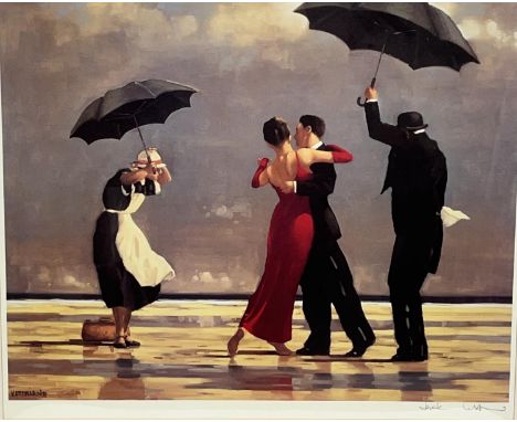 After Jack Vettriano (Scottish b.1951); 'Singing Butler' colour print, signed in pencil, 51cm x 62cm with invoice from Iona H