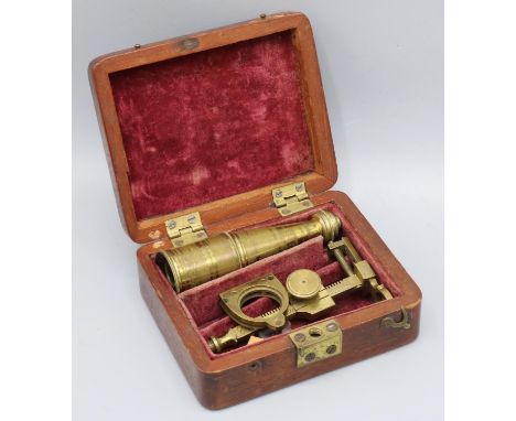 C19th lacquered brass Cary Pocket Compound Monocular Microscope, signed 'Cary, London', with eyepiece, objective and stage wi