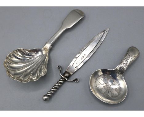 Victorian hallmarked silver caddy spoon with shell bowl and Old English handle, Joseph &amp; Albert Savory London 1839, a Geo