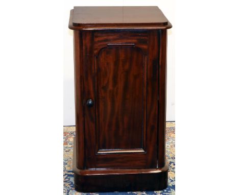 Victorian mahogany bedside cabinet, single arched panel door on plinth base, W42cm D43cm H73cm 