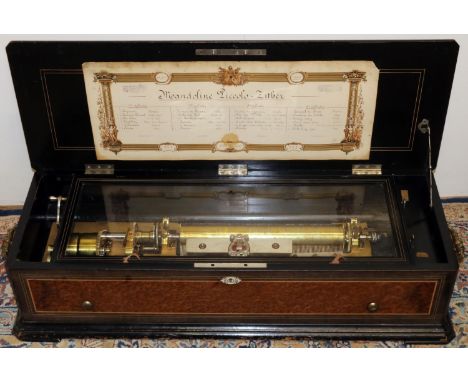 C19th Swiss St. Croix P.V.F. ‘Mandolin Piccolo - Zither' cylinder musical box, the four interchangeable 13 inch cylinders eac