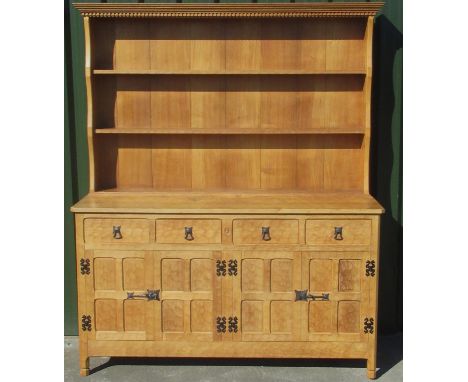 Alan Acornman Grainger, Acorn Industries Brandsby - a bespoke adzed panelled oak dresser, three tier back with dentil moulded