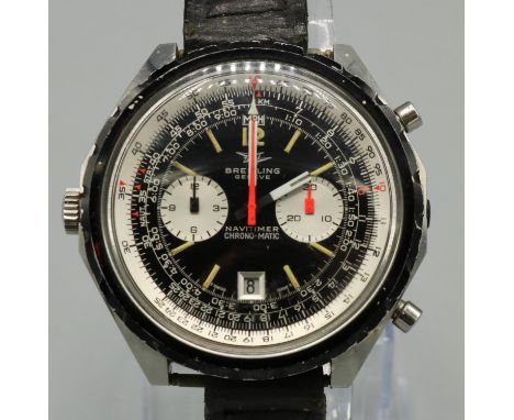 Breitling Navitimer Chrono-Matic stainless steel automatic wristwatch with date, signed black dial with luminous baton marker