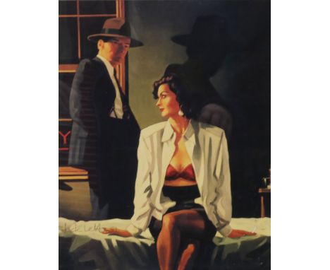After Jack Vettriano (Scottish b.1951); 'The Same Old Game' colour print, signed in biro, 29cm x 23cm with confirmation of si