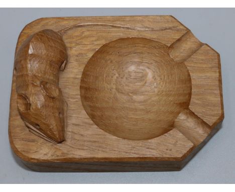 Robert Mouseman Thompson of Kilburn - an oak canted rectangular ashtray, carved with signature mouse, W10cm D7.5cm 