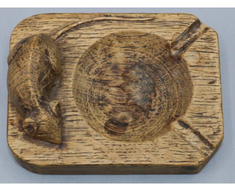 Robert Mouseman Thompson of Kilburn - an oak canted rectangular ashtray, carved with signature mouse, W10cm D7.5cm 