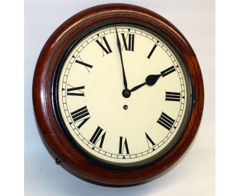C19th mahogany wall clock, 12in circular white Roman dial with brass bezel, single fusee movement stamped 3429, with pendulum