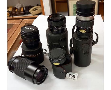 A quantity of camera lenses including Helios auto zoom Rollei HFT, Helios 44-2, Helios auto tele converter x2 &amp; Opto Max 