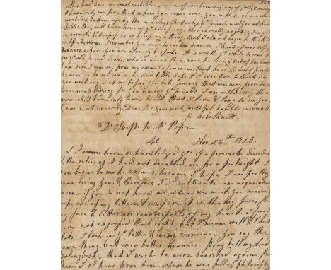 Pope & Swift.- Commonplace Book of poetry and letters between Pope, Swift, John Gay and others, manuscript, 304pp., in severa