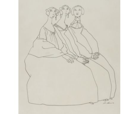 Levine (David, 1926-2009) Portrait of the three Brontë sisters, Emily, Anne and Charlotte, pen and black ink, on wove paper, 