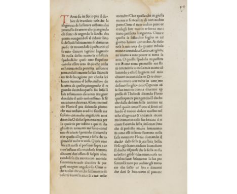 Boccaccio (Giovanni) Il Folocolo, collation: a10 b-r8 s10 t-z8 &8 A-C6 D-E8, double column, 194 ff. (of 230, lacking a1-10, b