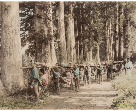 Japan.- Photograph Album, 49 hand-coloured albumen prints, comprising scenes of tea-production and -picking, tea-houses, fenc