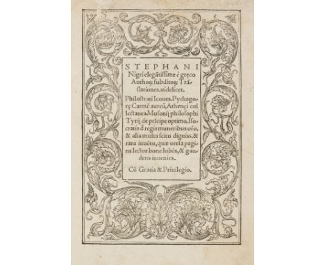 Gastronomy.- Negri Stefano. Elegantissime e Greco Authorum subditorum Translationes, 5 parts in 1, collation: AA4, A-P4, Q6, 