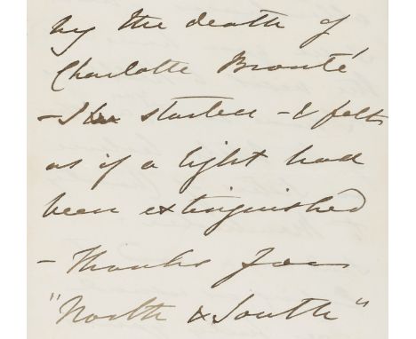 Death of Charlotte Brontë.- Jameson [Anna, writer and art historian, 1794-1860) Autograph Letter signed to Mrs. Gaskell, 4pp.