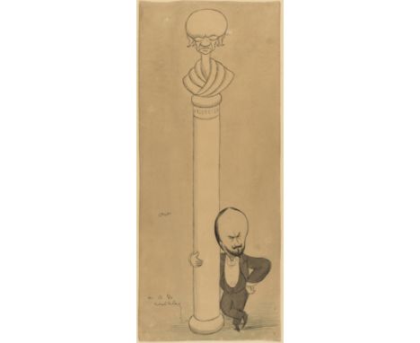 δ Beerbohm (Max) Mr A. B. Walkley, shown leaning against a tall pedestal with a bust of Aristotle, a portrait of the drama cr