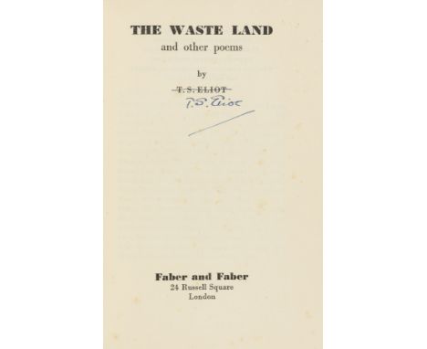 Eliot (T.S.) The Waste Land and Other Poems, first edition, signed by the author on title with printed name crossed through, 