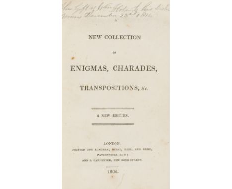 Austen (Jane).- Charades.- New Collection of Enigmas, Charades, Transpositions, &c., A New Edition, 6pp. publishers' catalogu