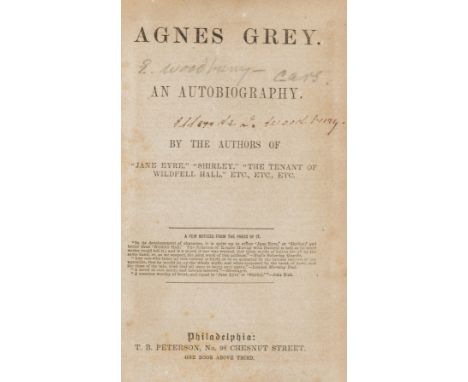 [Brontë (Anne)] Agnes Grey. An Autobiography, first American edition, occasional light foxing and toning to margins, ink owne