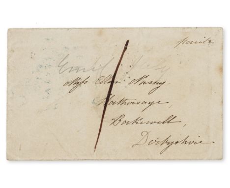 Brontë (Emily Jane [pseud. Ellis Bell], novelist and poet, 1818-48) Autograph address  to Ellen Nussey at Hathersage, annotat