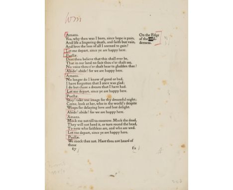 Kelmscott Press.- Morris (William) Corrected proof sheet for Poems by the Way, sheet f2 (p.67) printed on recto only, on wove