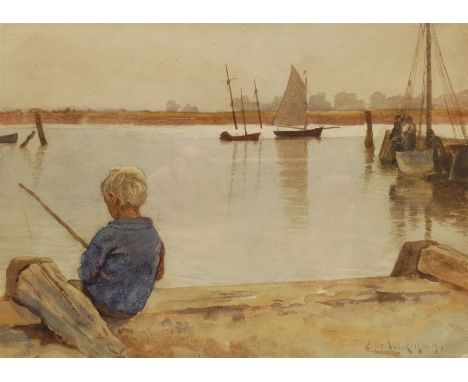 Richard Ellis Wilkinson (British 1854-1891): Boy Fishing 'St Ives Cornwall', watercolour signed, inscribed and titled on orig