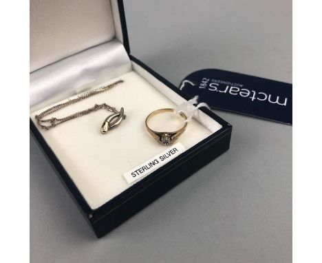 GOLD DRESS RING, along with a pendant on a chain (2)