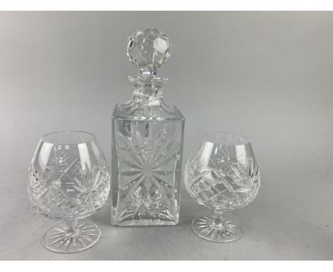 COLLECTION OF CRYSTAL AND GLASS WARE, including a decanter, whisky glasses, sherry, brandy, high ball and others, also four c