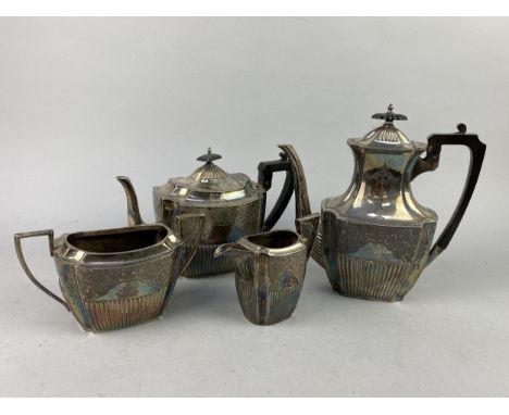 SILVER PLATED FOUR PIECE OBLONG TEA AND COFFEE SERVICE