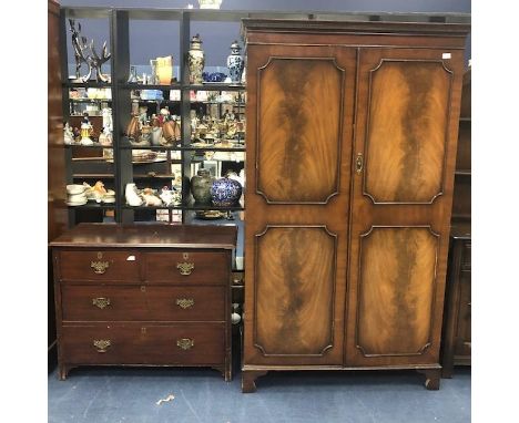 MAHOGANY TWO DOOR WARDROBE, along with a mahogany chest of drawers (2)