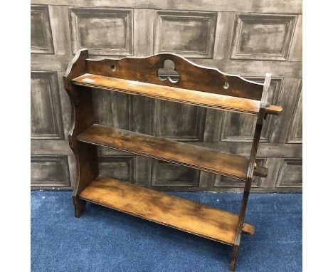 MAHOGANY WALL HANGING SHELF, 60cm high, 66cm wide