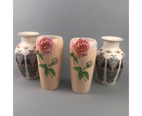 PAIR OF ROYAL WINTON VASES, with floral decoration, 21cm high, along with other ceramic vases, including Shelley (8)