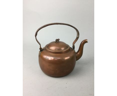 TWO COPPER POTS, along with a copper pan, kettle and planter