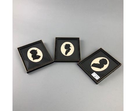 GROUP OF THREE PORTRAIT SILHOUETTES, depicting bust length figures in profile, each framed, 17cm x 14cm overall