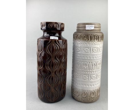 TWO LARGE WEST GERMAN CERAMIC VASES, along with a group of other West German ceramics