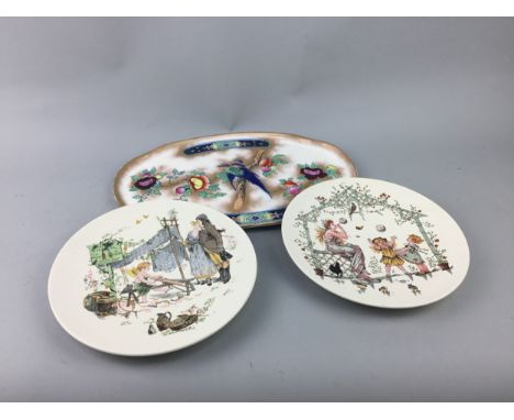 DEVON WARE CERAMIC SERVING PLATE, with bird and floral decoration, 35cm wide, along with other ceramic plates, including Roya