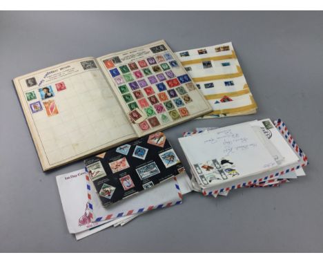 LOT OF STAMPS, along with first day covers and various coins