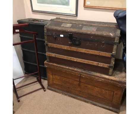VICTORIAN PINE BLANKET CHEST, along with a cabin trunk and another blanket chest (3)