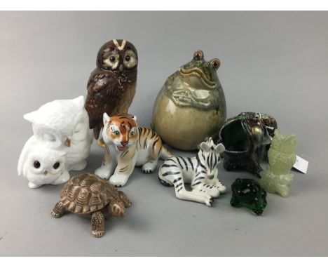 WADE FIGURE OF A TURTLE, along with other ceramic figures of animals, including a zebra, tiger and owls