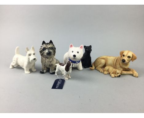 BESWICK FIGURE OF A SPANIEL, 7cm high, along with other ceramic figures of dogs