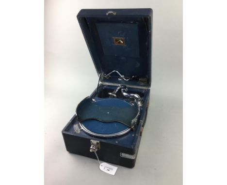 VINTAGE HIS MASTERS VOICE PORTABLE GRAMOPHONE, 42cm x 30cm