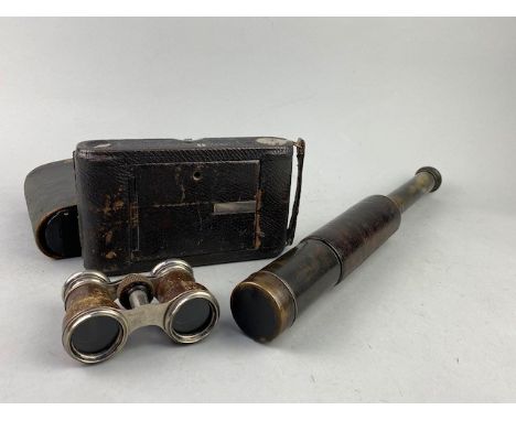THREE DRAW TELESCOPE, along with a vintage camera, with carry case and a pair of field glasses, in a fitted case (3)