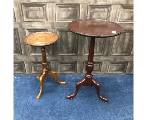 TWO MAHOGANY TRIPOD WINE TABLES, the largest 36cm diameter