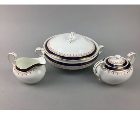 AYNSLEY PART DINNER AND TEA SERVICE, with blue and gilt decoration