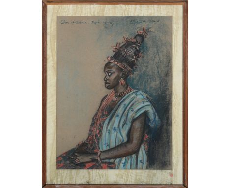 Elizabeth Wolf - 'Ohan of Benin' (Queen Ohan Akenzua, Royal Wife of Oba Akenzua II), pastel with coloured chalks, signed, tit