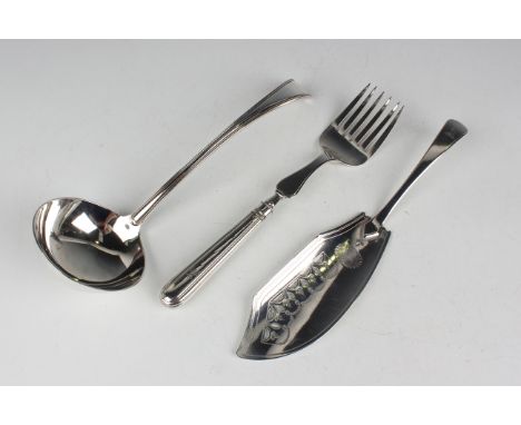 A George III silver Old English pattern fish slice with pierced and bright-cut engraved decoration, London 1808 by Duncan Urq