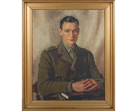 Joyce Platt - Half Length Portrait of Major Gordon Wallace of The Royal Army Dentist Corps in Uniform, oil on canvas-board, s