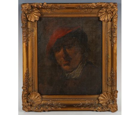 Circle of Adriaen Brouwer - Portrait of a Man wearing a Red Hat, late 16th/early 17th century oil on canvas laid onto panel, 
