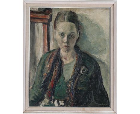 Ronald Ossory Dunlop - 'The Writer' (Half Length Portrait of a Young Lady), 20th century oil on canvas laid on panel, signed 